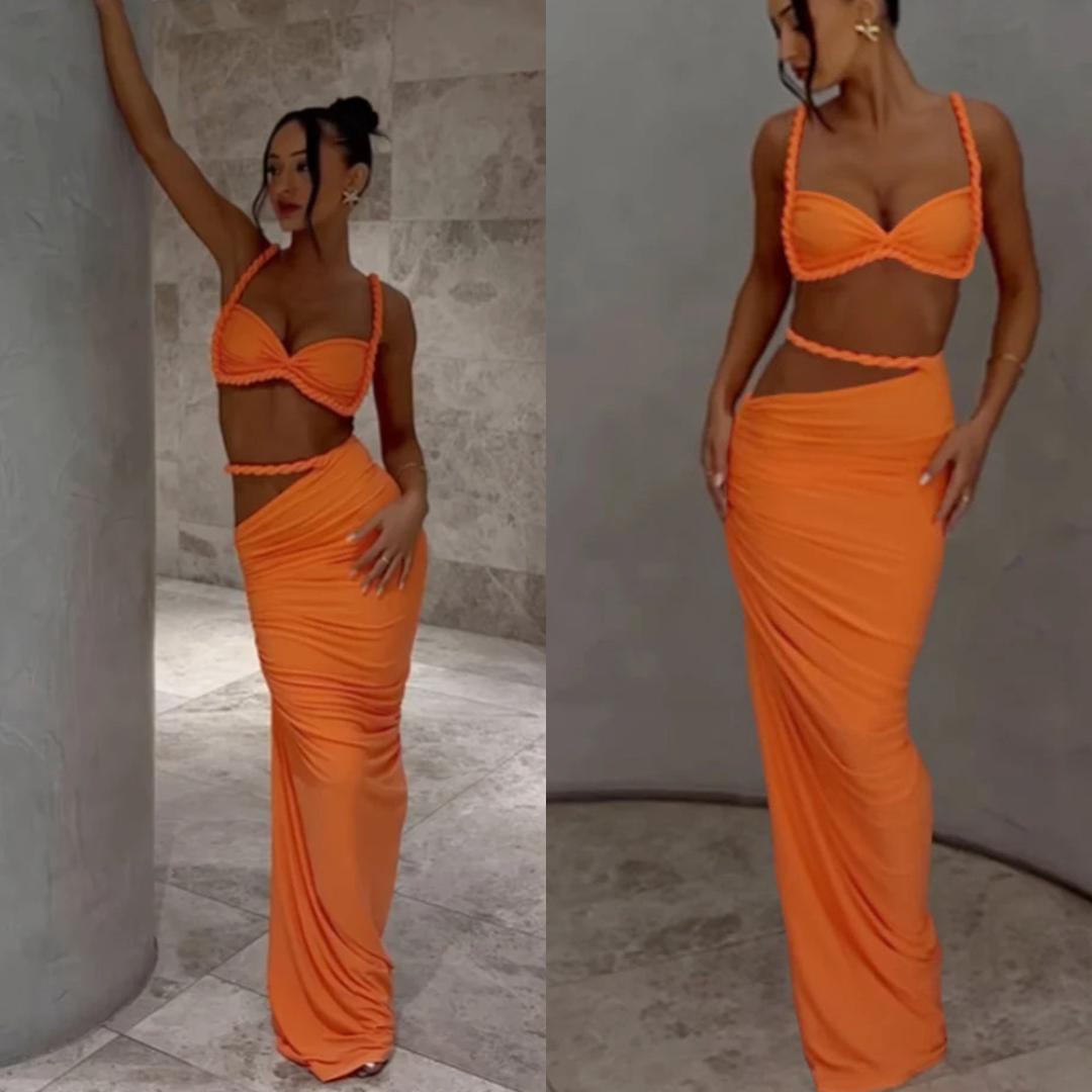 Conjunto Top e Saia Longa Elegância Tropical