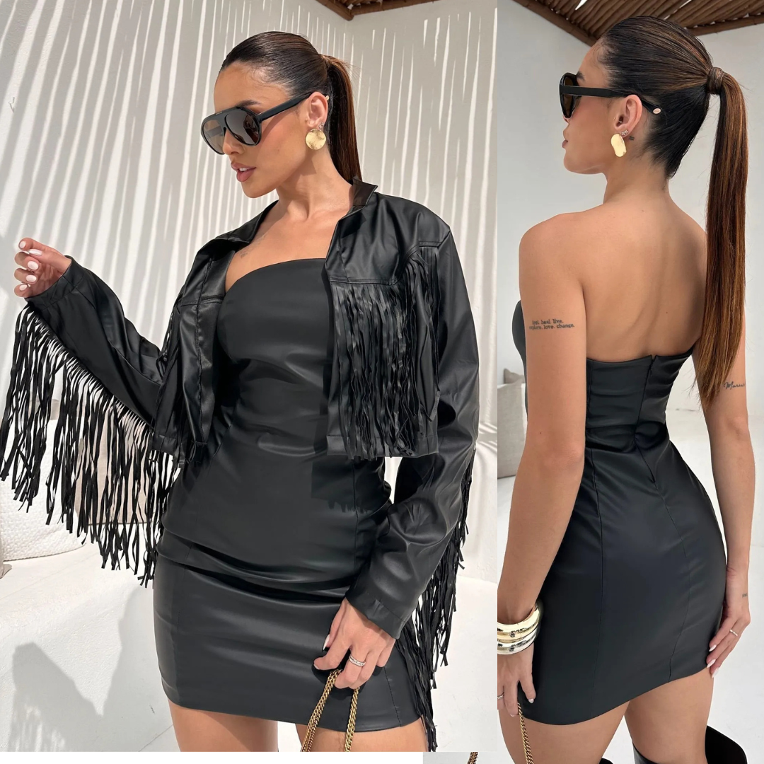 Conjunto Vestido e Jaqueta Couro Soluna - Sale
