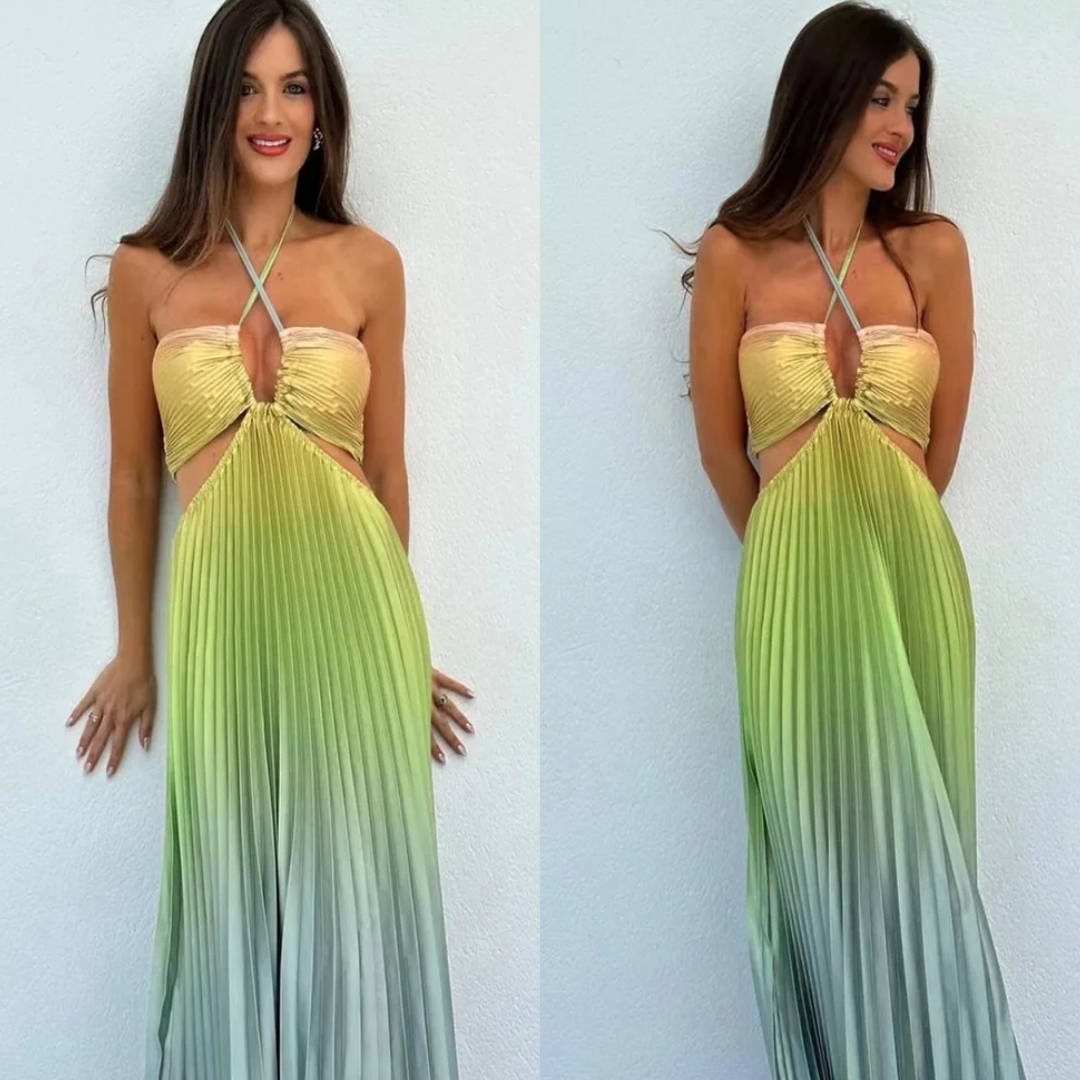 Vestido Longo Plinsado Degrade