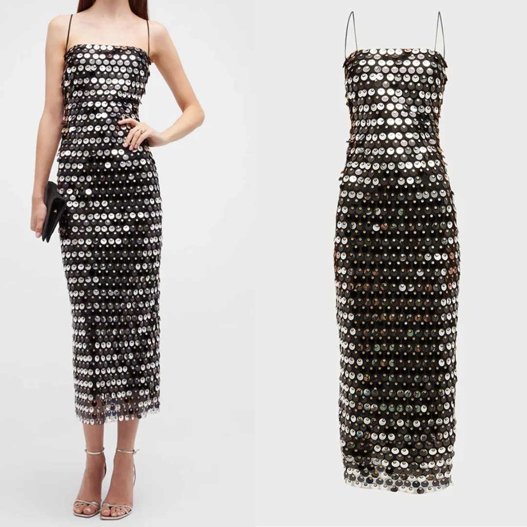 Vestido Midi Paetê Moedas