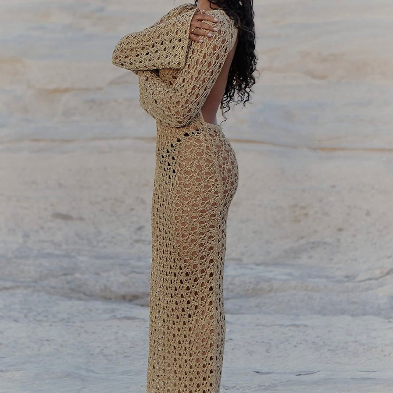 Saida de Praia Vestido Longo Manga Longa - Moda Praia l CAROL ESPAÇO FASHION