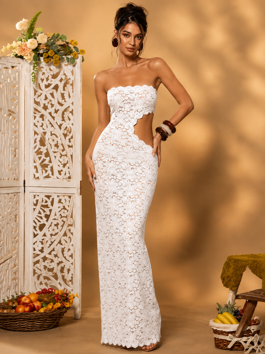 Saida Vestido Longa Renda Psarou - Moda Praia | CAROL ESPAÇO FASHION