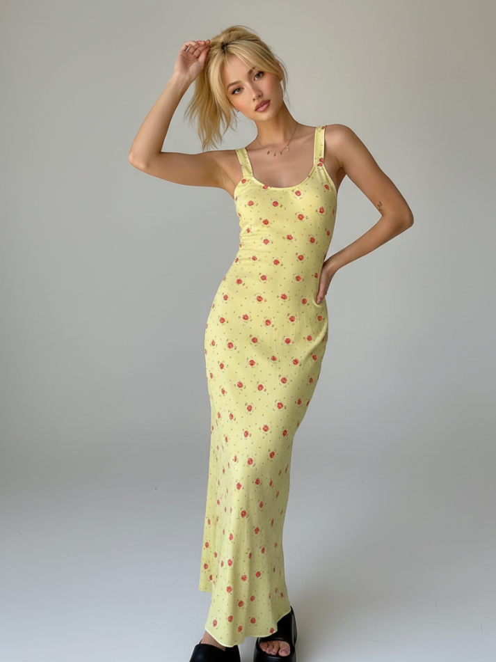 Vestido Longo Lemon Bloom - Primavera Verão l CAROL ESPAÇO FASHION