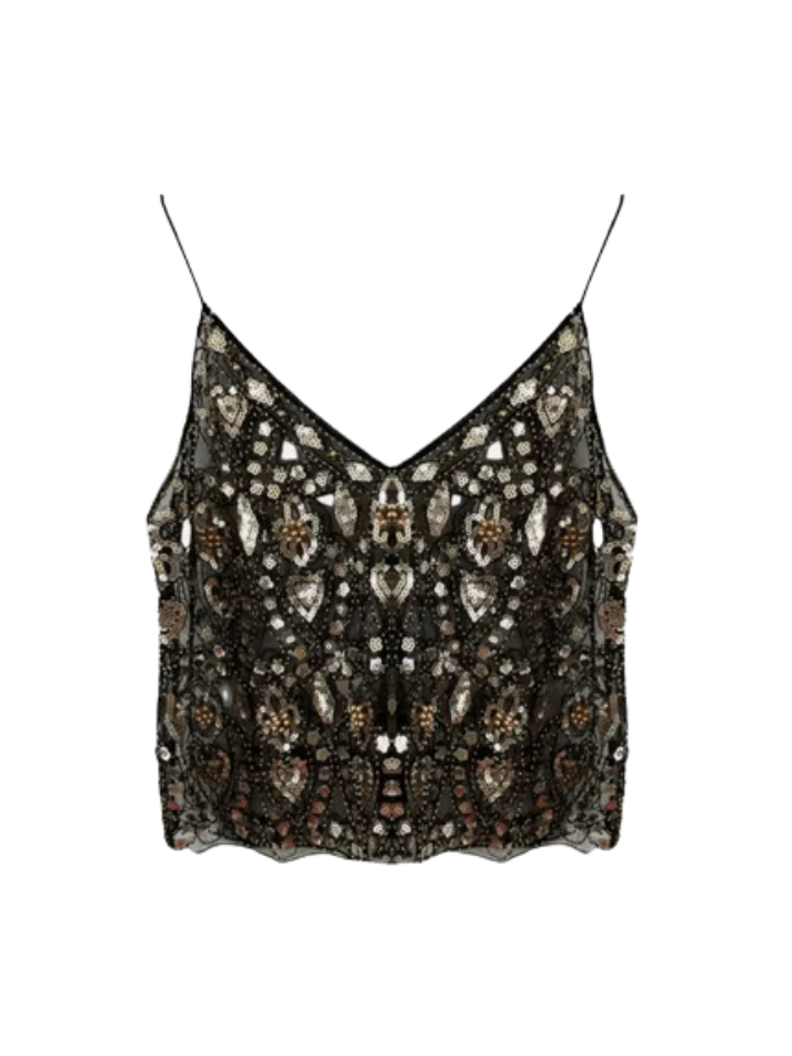 Cropped Transparente com Bordado de Paetês e Alças Finas