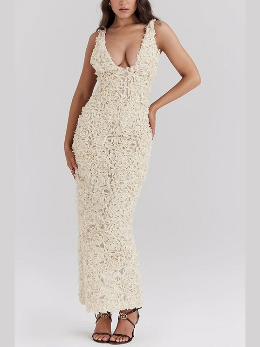 Vestido Festa Off White Flores