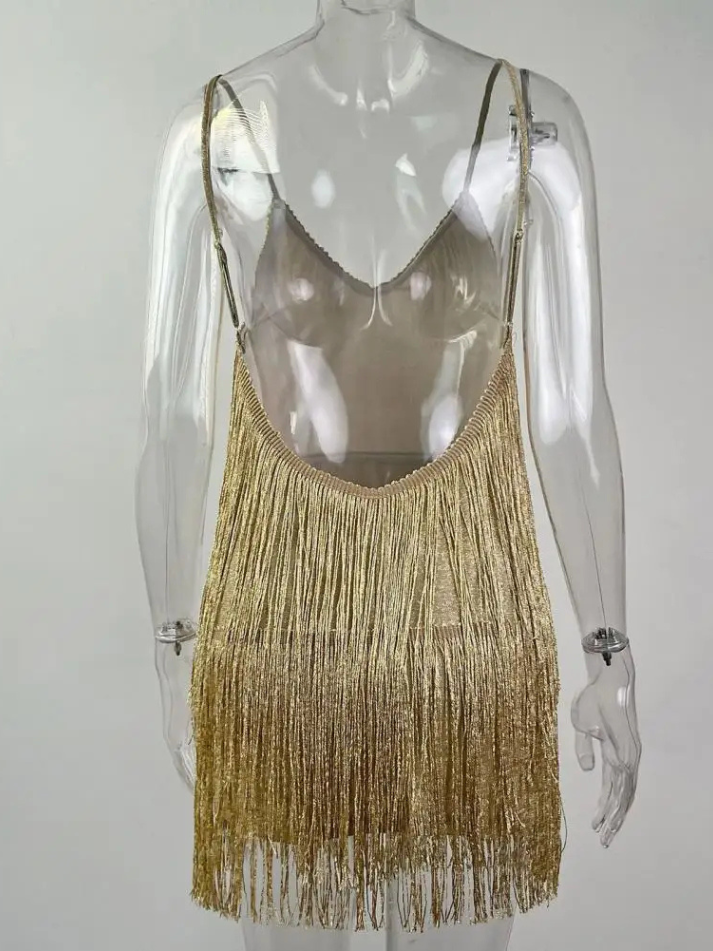 Vestido Curto Backless Franja