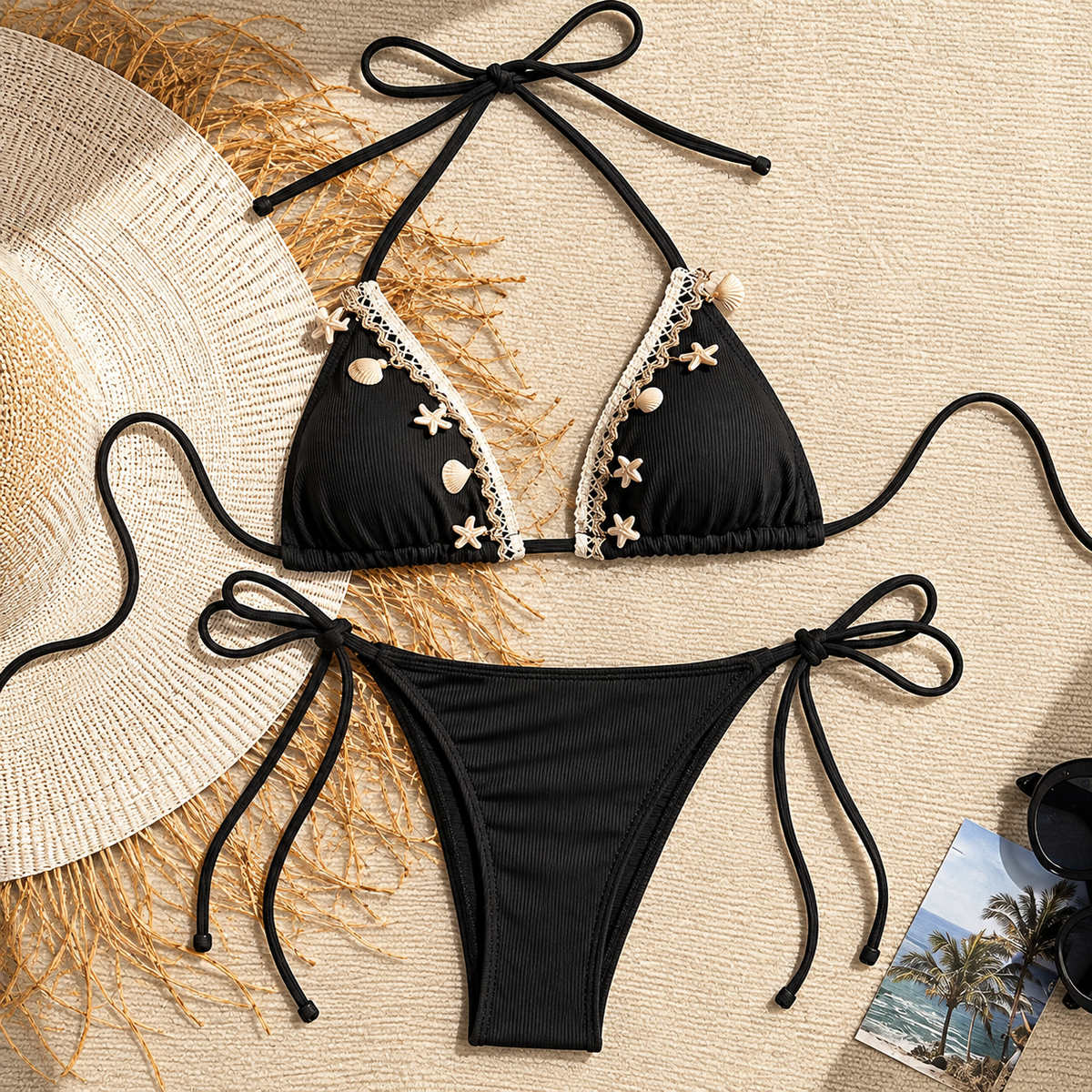 Biquini Curtinha Detalhes Estrelas do Mar - Moda Resort l CAROL ESPAÇO FASHION