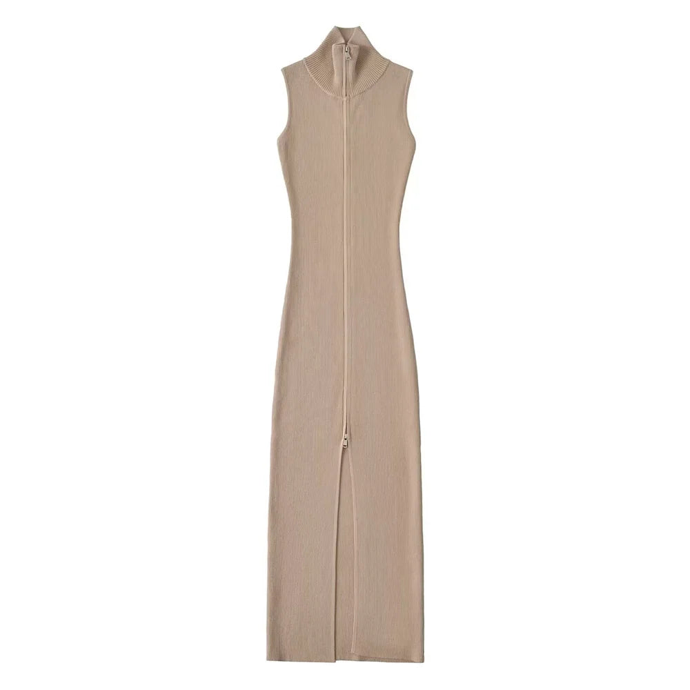 Vestido Canelado Longo Ziper
