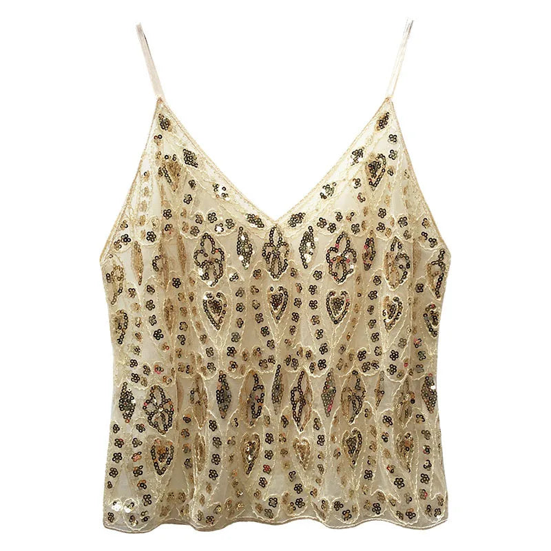 Cropped Transparente com Bordado de Paetês e Alças Finas