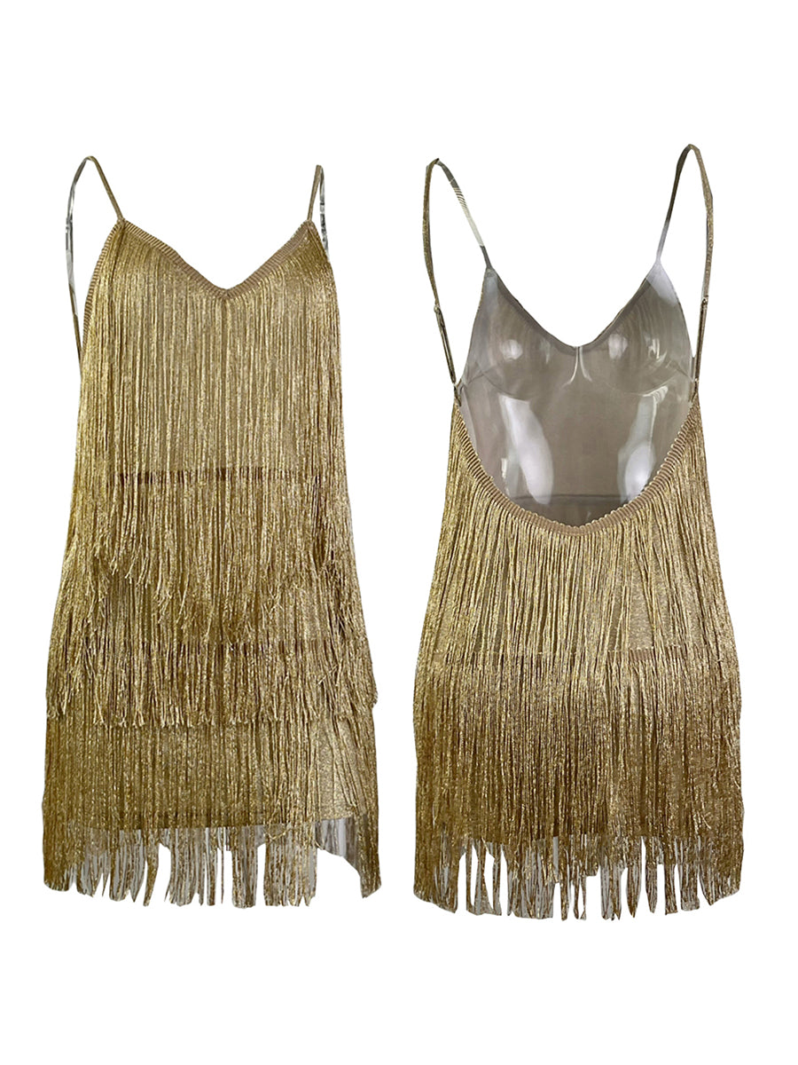 Vestido Curto Backless Franja