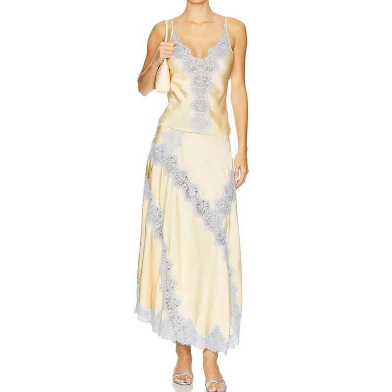 Conjunto Feminino Seda Com Renda