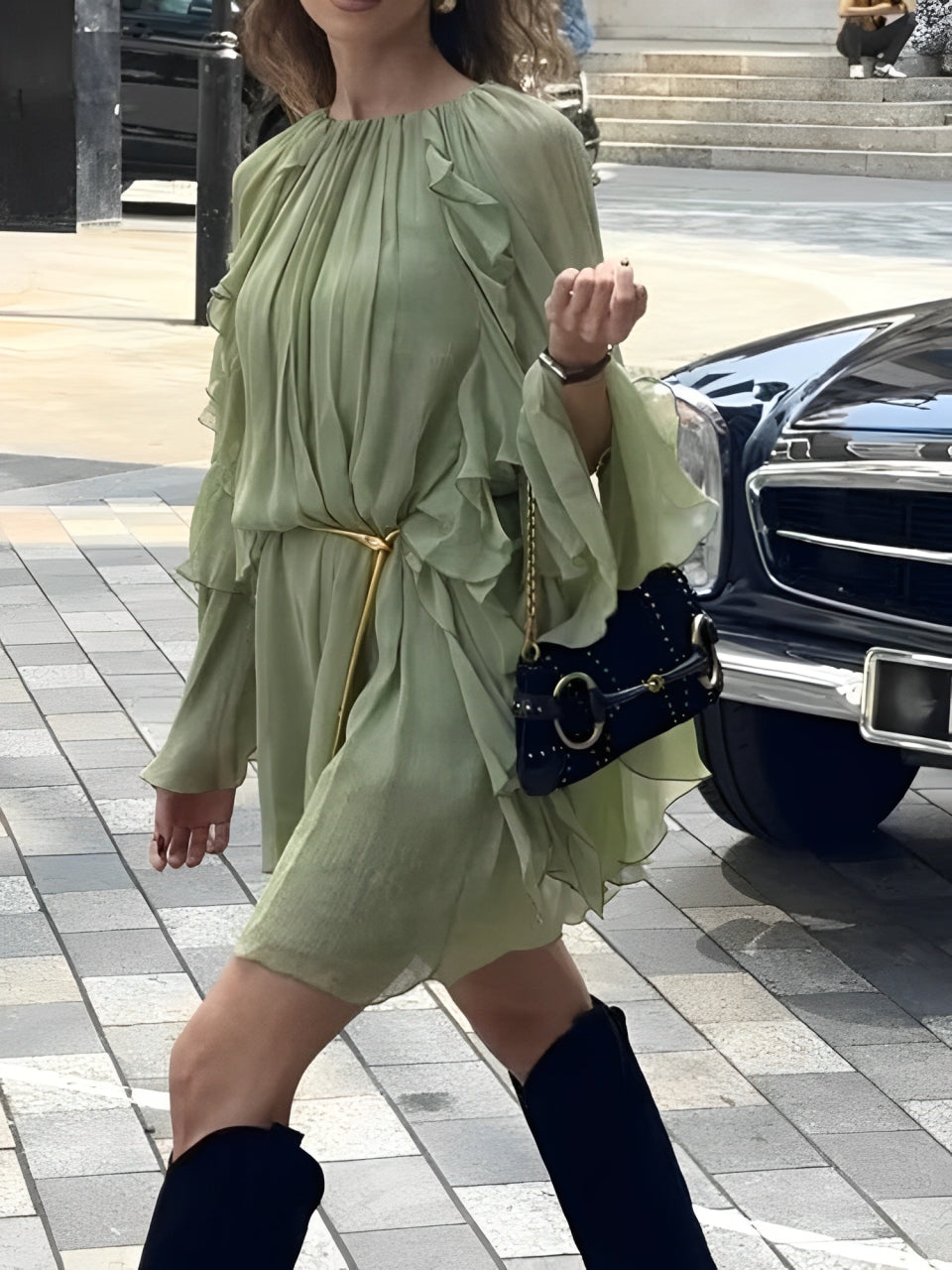 Vestido Curto Manga Longa Boho