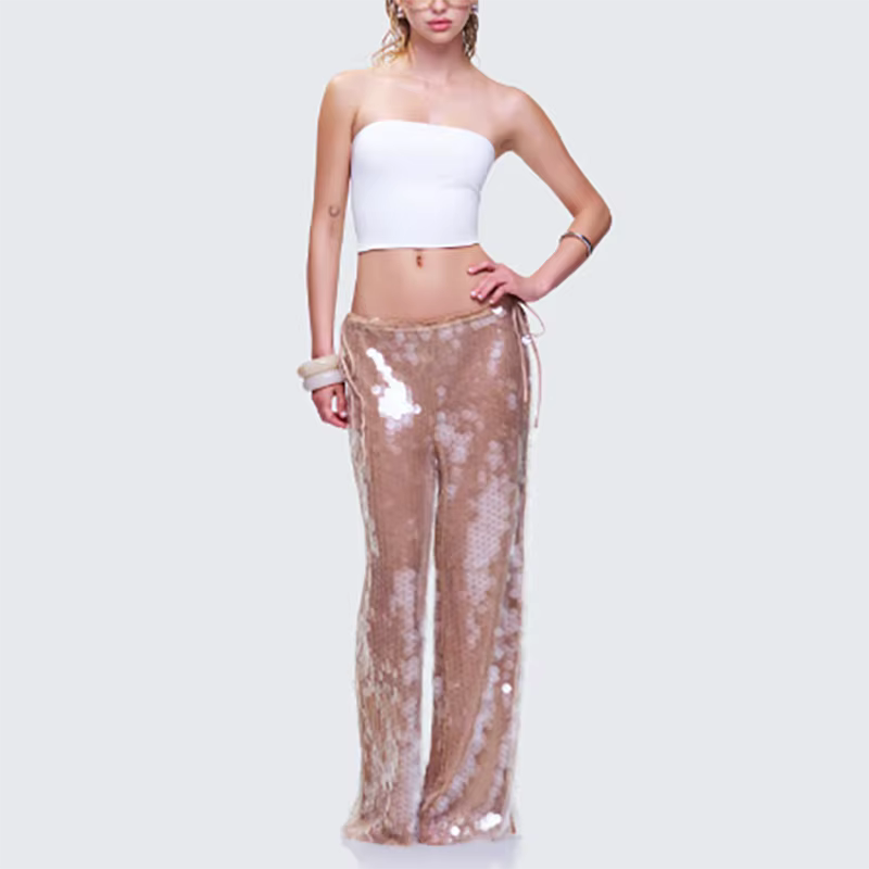 Calça Wide Leg de Paetês "Golden Sand" - Moda Festa l CAROL ESPAÇO FASHION