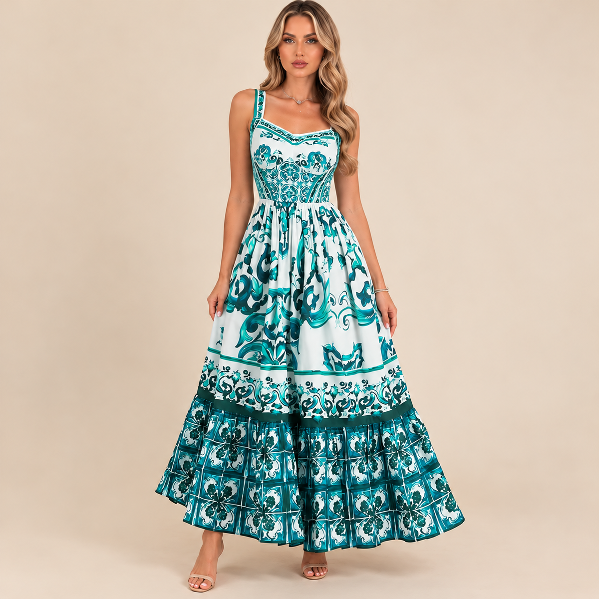 Vestido Midi Azulejo - Primavera Verão l CAROL ESPAÇO FASHION