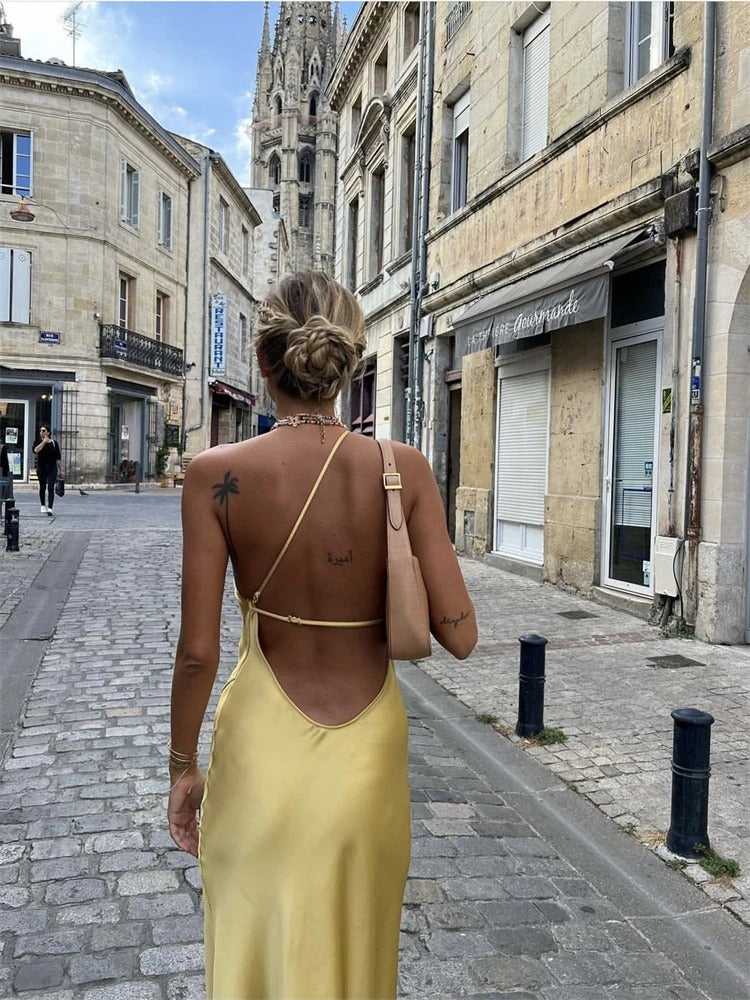 Vestido Longo Seda Amarelo Manteiga