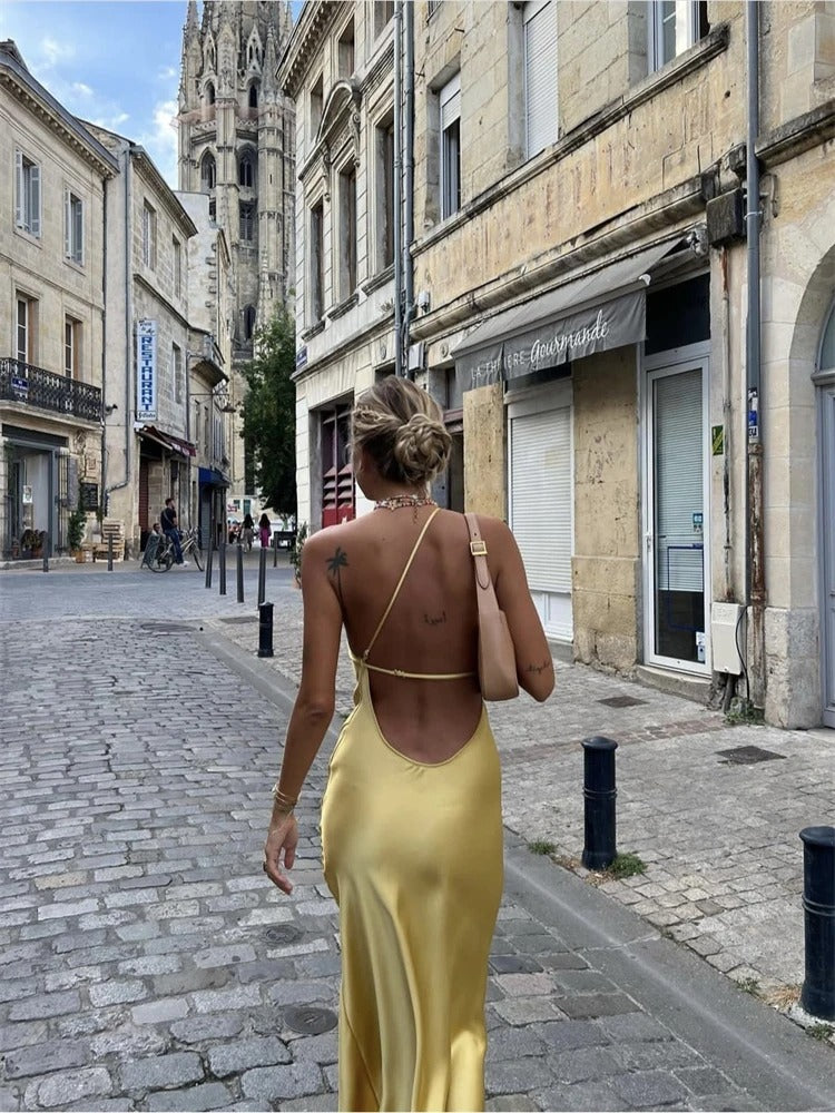 Vestido Longo Seda Amarelo Manteiga
