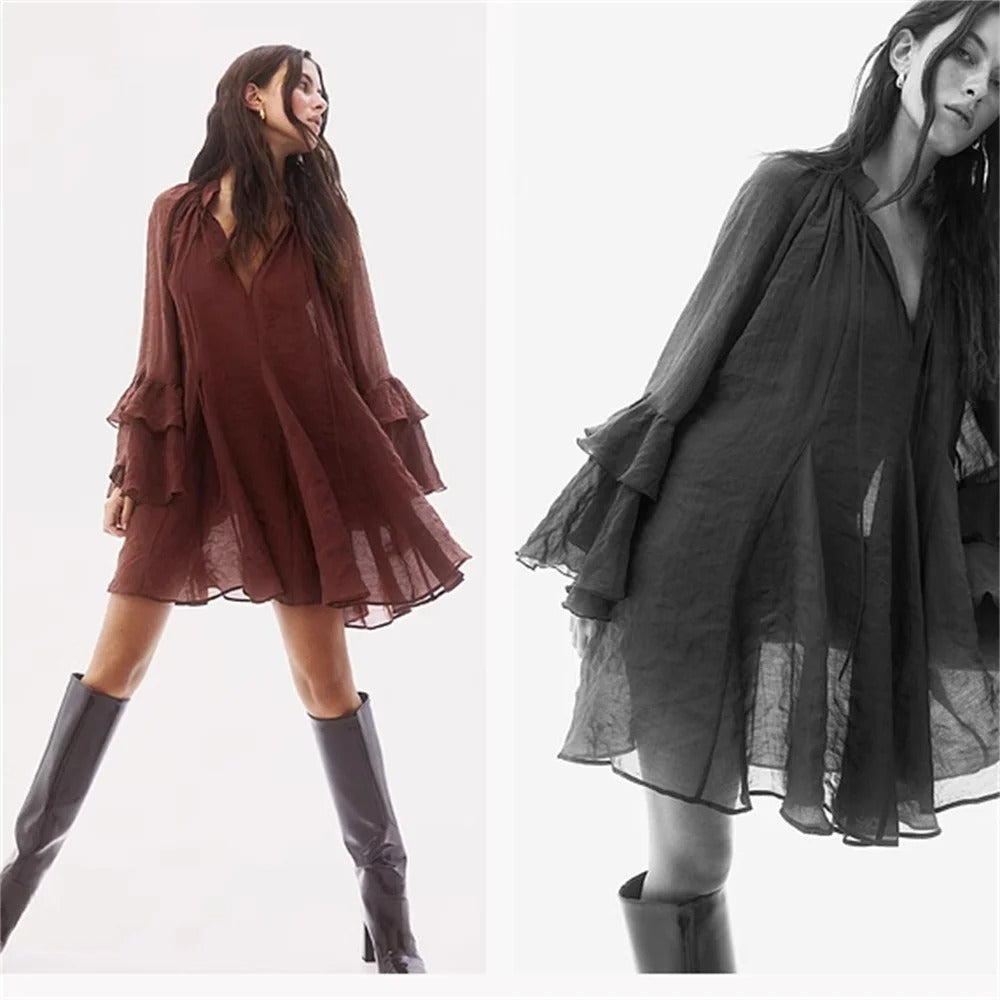 Vestido Curto Manga Longa Boho CHIC