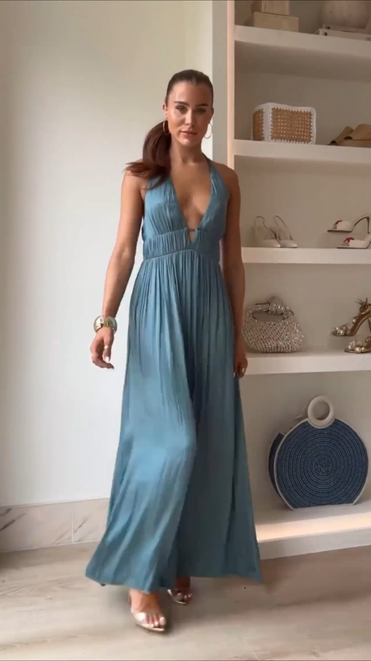 Vestido Longo Godê Azul
