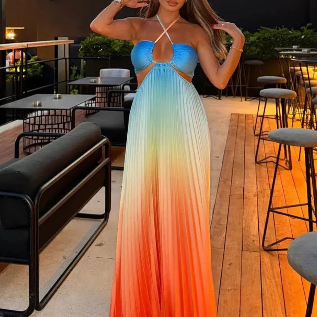 Vestido Longo Plinsado Degrade
