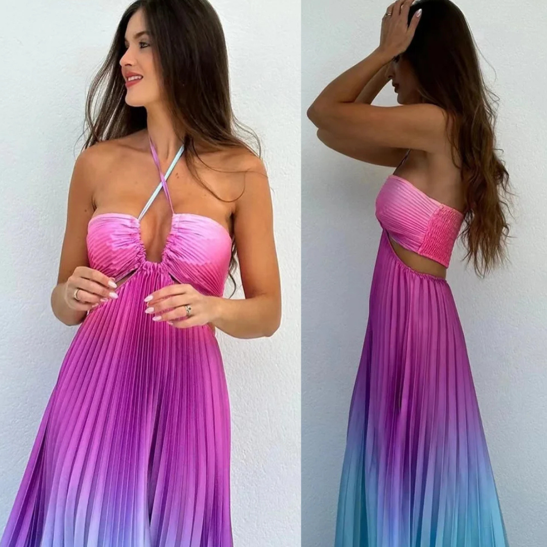 Vestido Longo Plinsado Degrade