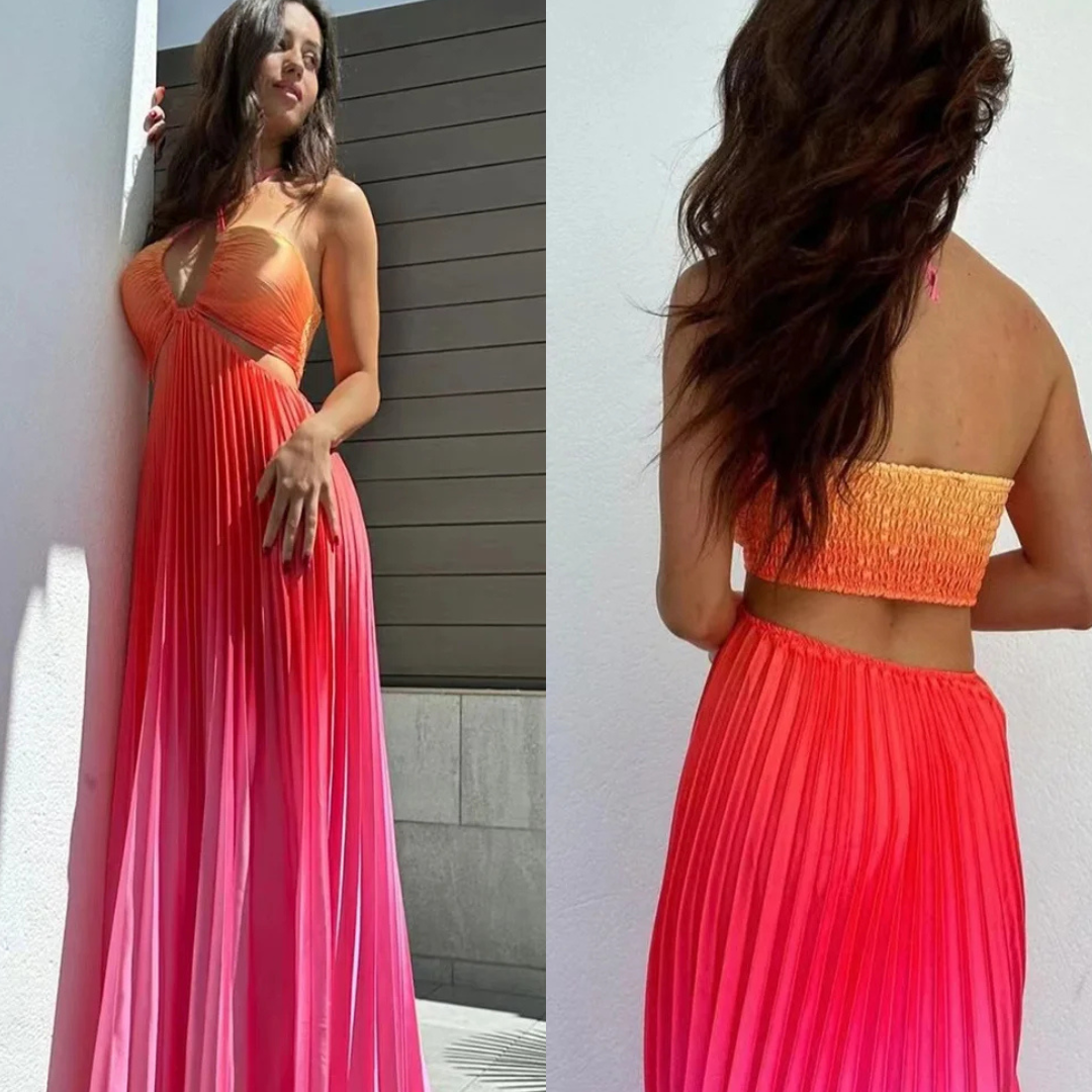 Vestido Longo Plinsado Degrade