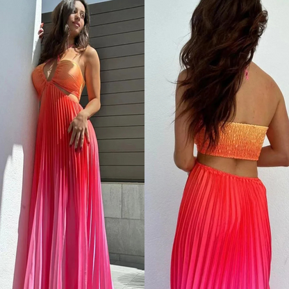 Vestido Longo Plinsado Degrade