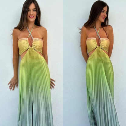 Vestido Longo Plinsado Degrade