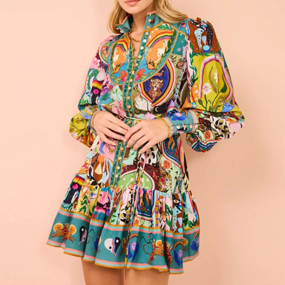 Vestido Curto Estampado Multicolorido