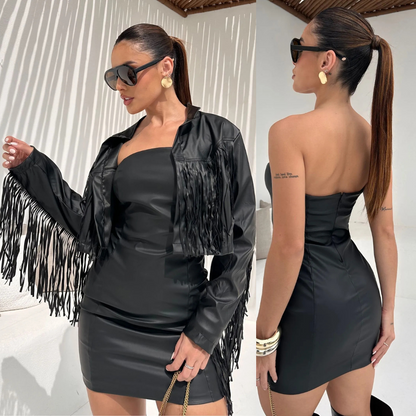 Conjunto Vestido e Jaqueta Couro Soluna - Sale