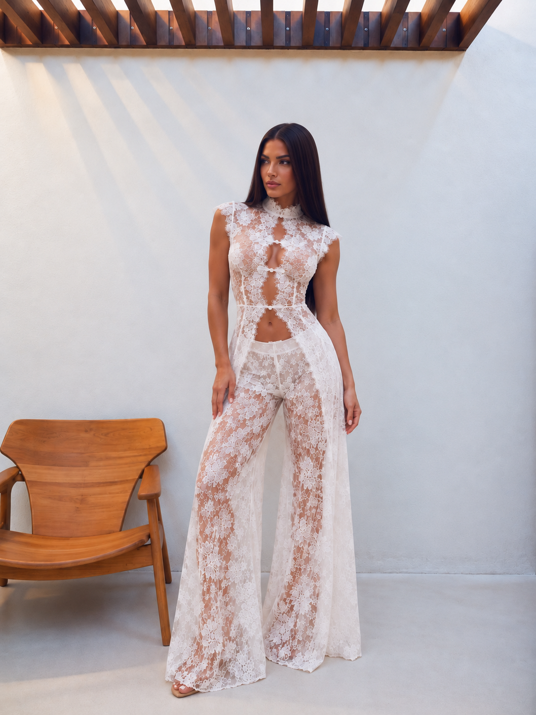 Conjunto em Renda com Blusa e Calça - Moda Festa l CAROL ESPAÇO FASHION