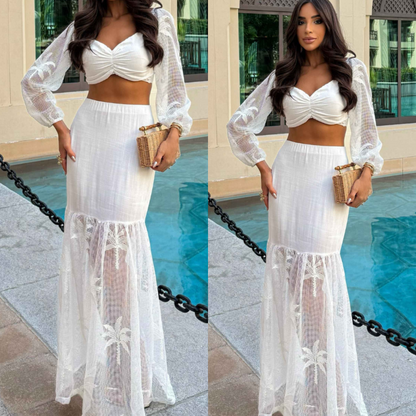 Conjunto Cropped e Saia Longa Tropical - Sale