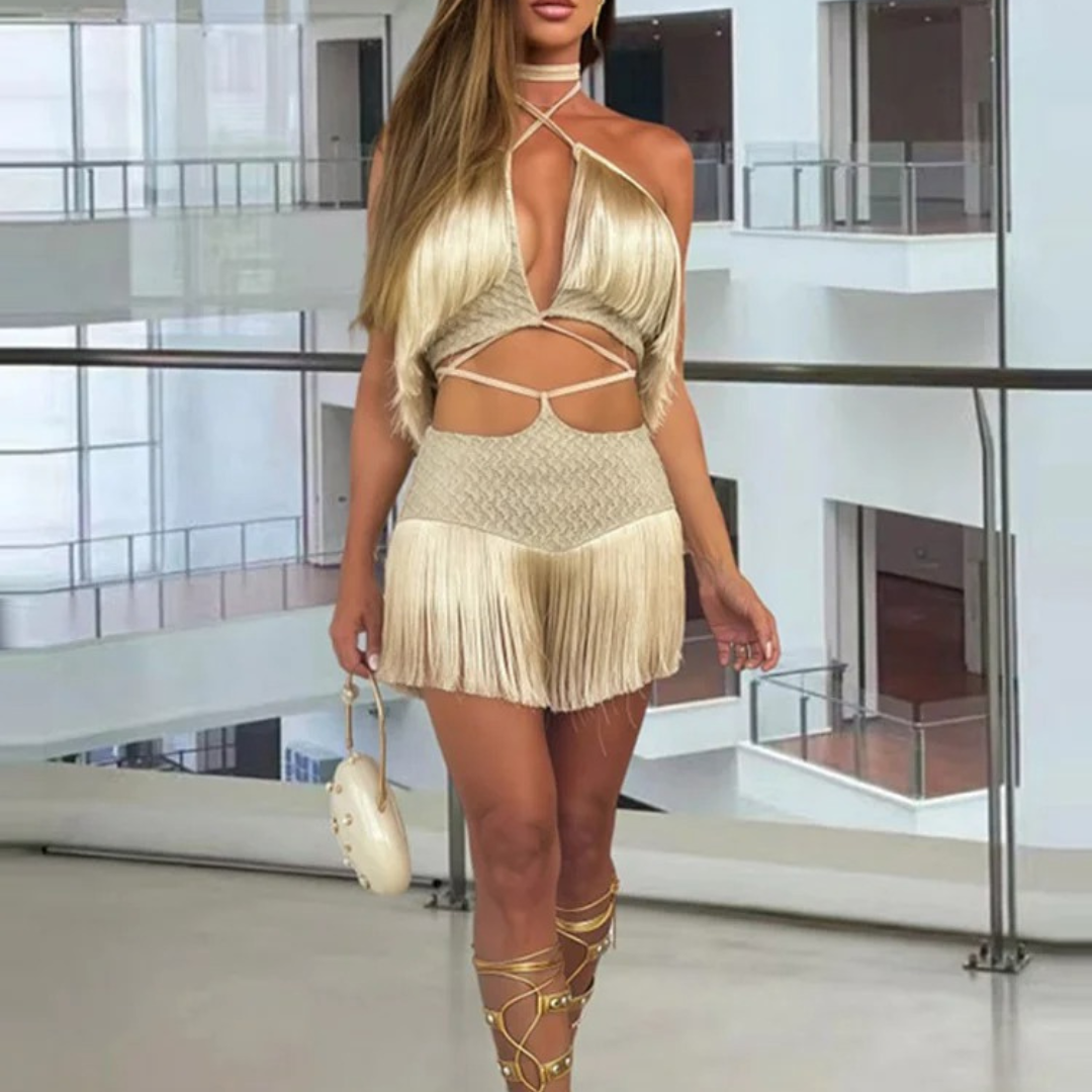 Conjunto Biquini Feminino Franja Cropped e Saia Summer