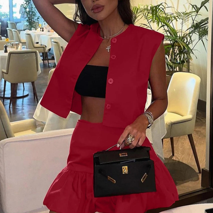 Conjunto Colete & Saia Babado Alfaiataria Leve