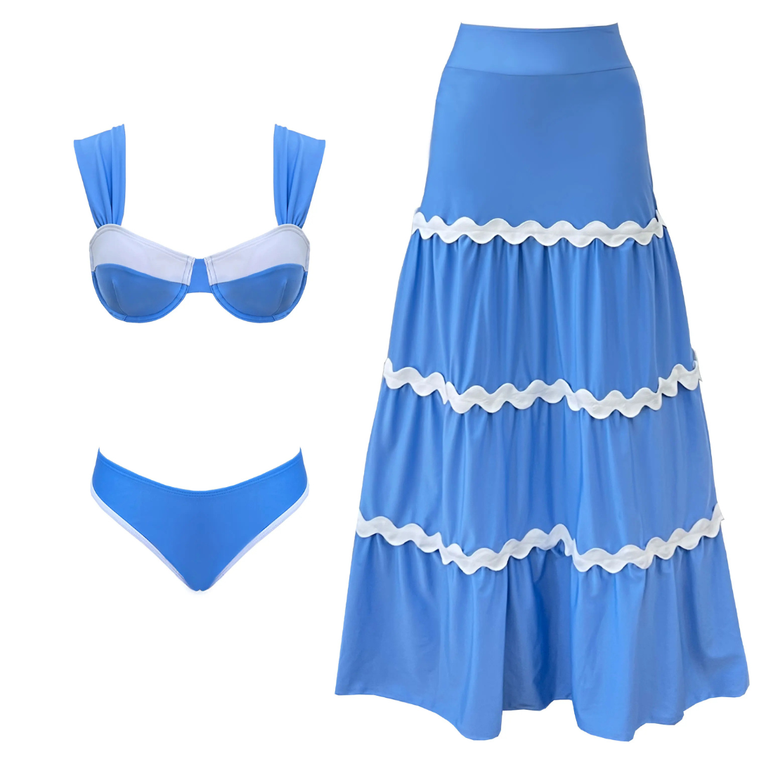 Conjunto Cropped e Saia Longa Ondas do Mar