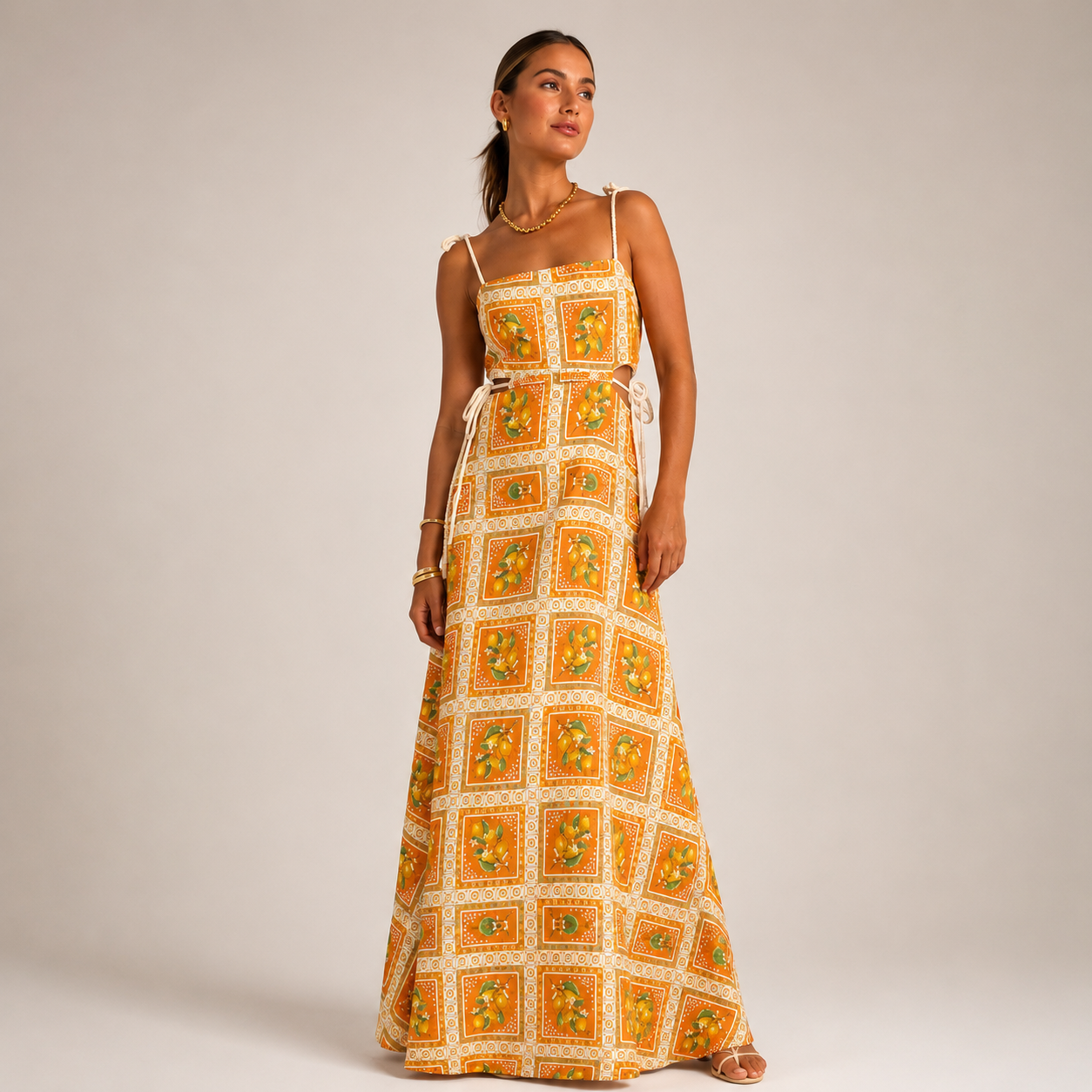 Vestido Longo Estampa Siciliana - Moda Praia l CAROL ESPAÇO FASHION