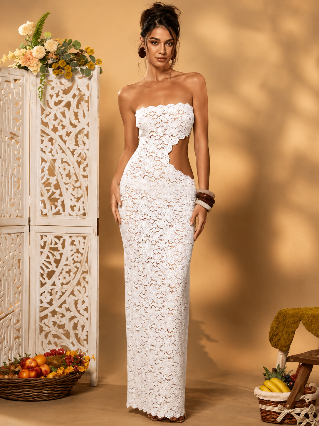 Saida Vestido Longa Renda Psarou - Moda Praia | CAROL ESPAÇO FASHION
