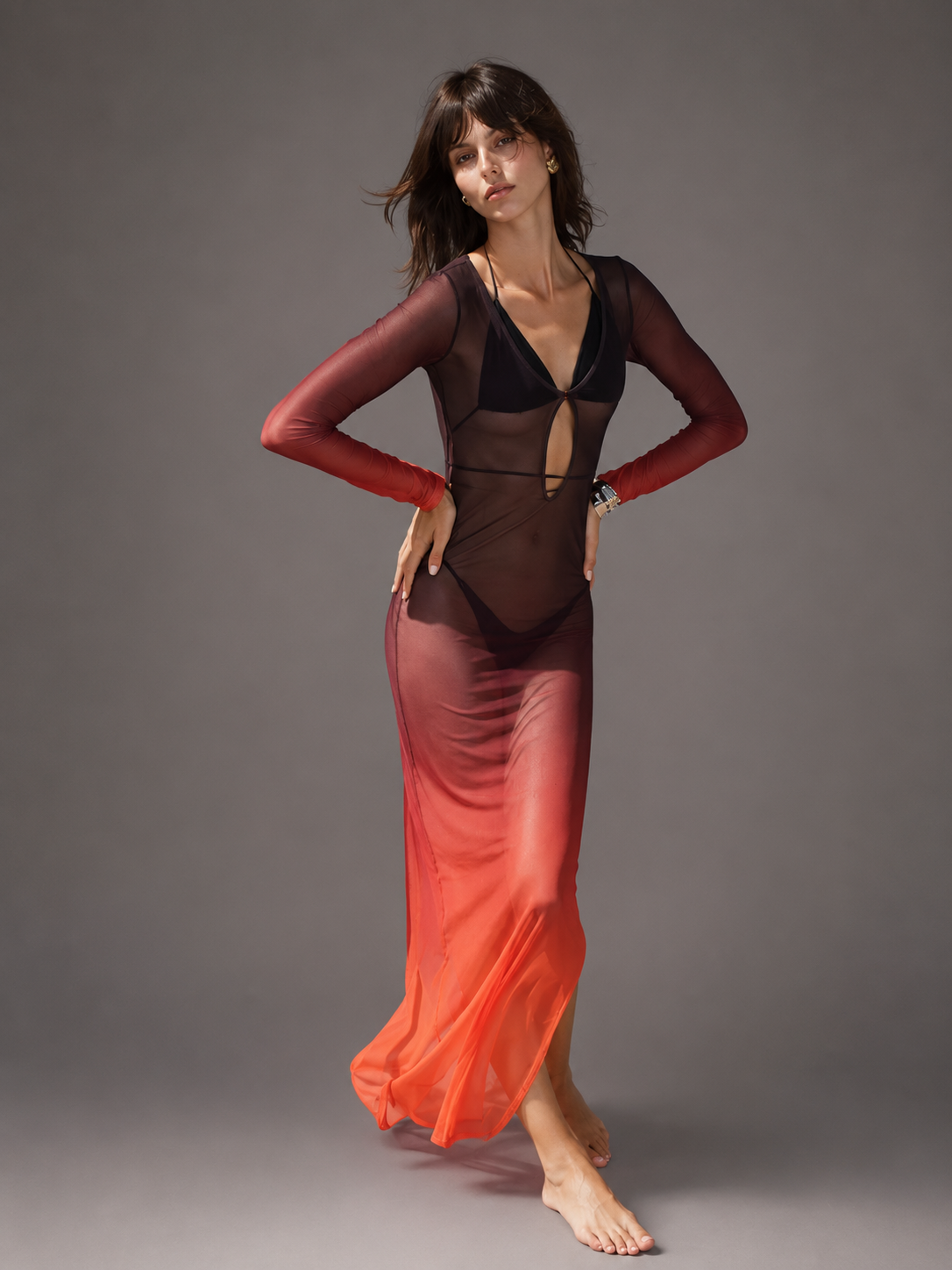 Saída de Praia Longa em Tule Degradê "Sunset Glow" - Moda Praia l CAROL ESPAÇO FASHION
