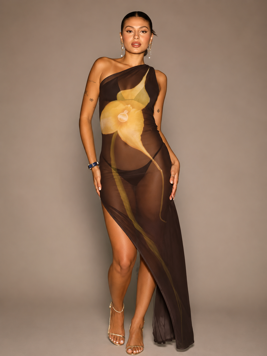 Vestido Tule Longo Saida de Praia Sunset Flower - Moda Praia | CAROL ESPAÇO FASHION