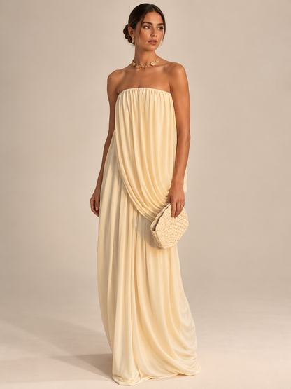 Vestido Longo Tomara que Caia "Ivory Drape" - Moda Festa l CAROL ESPAÇO FASHION