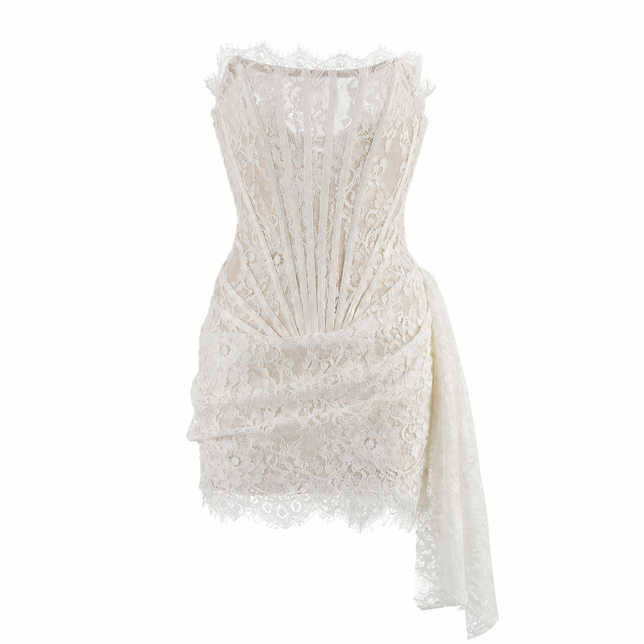 Vestido Corset de Renda Drapeado - Moda Festa l CAROL ESPAÇO FASHION
