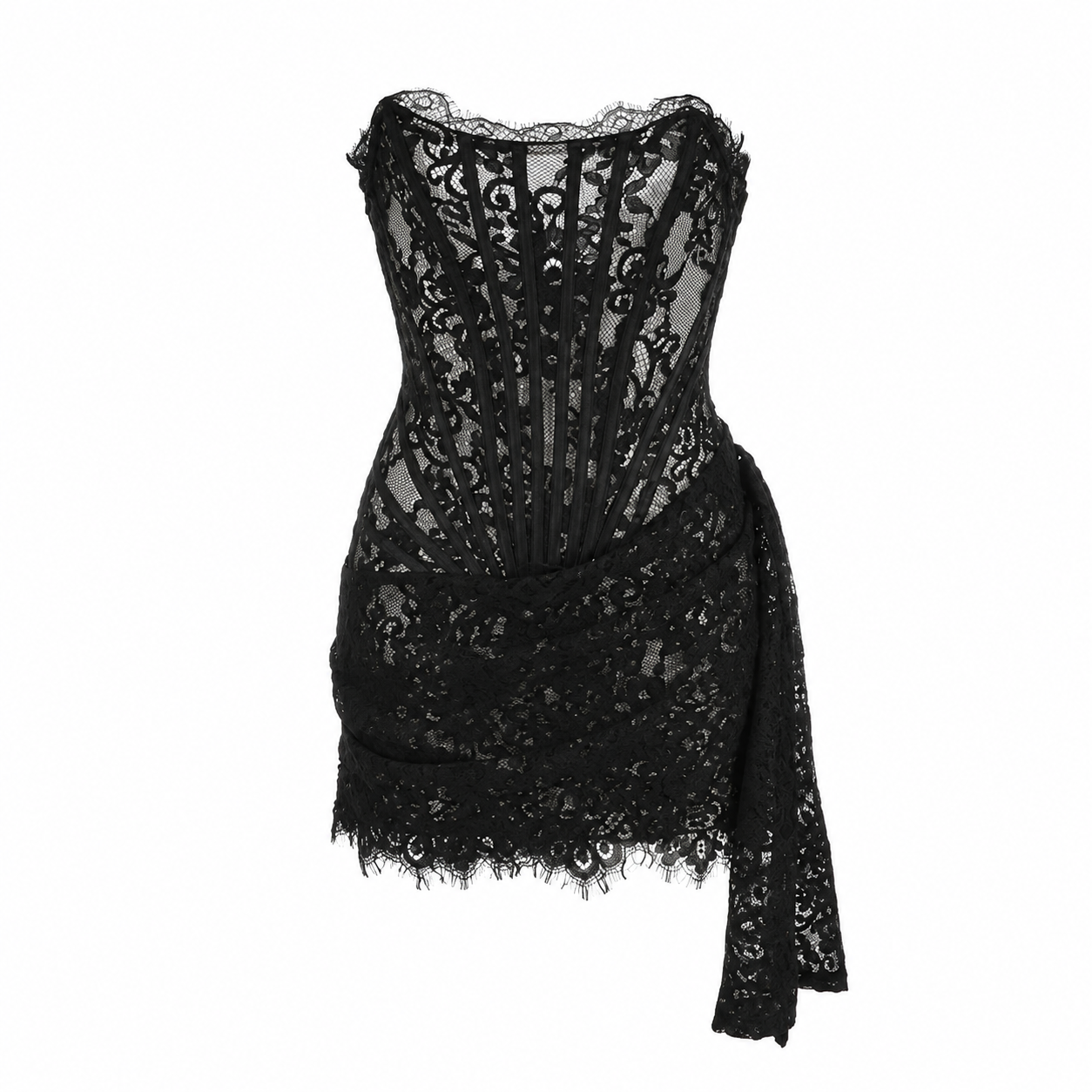 Vestido Corset de Renda Drapeado - Moda Festa l CAROL ESPAÇO FASHION
