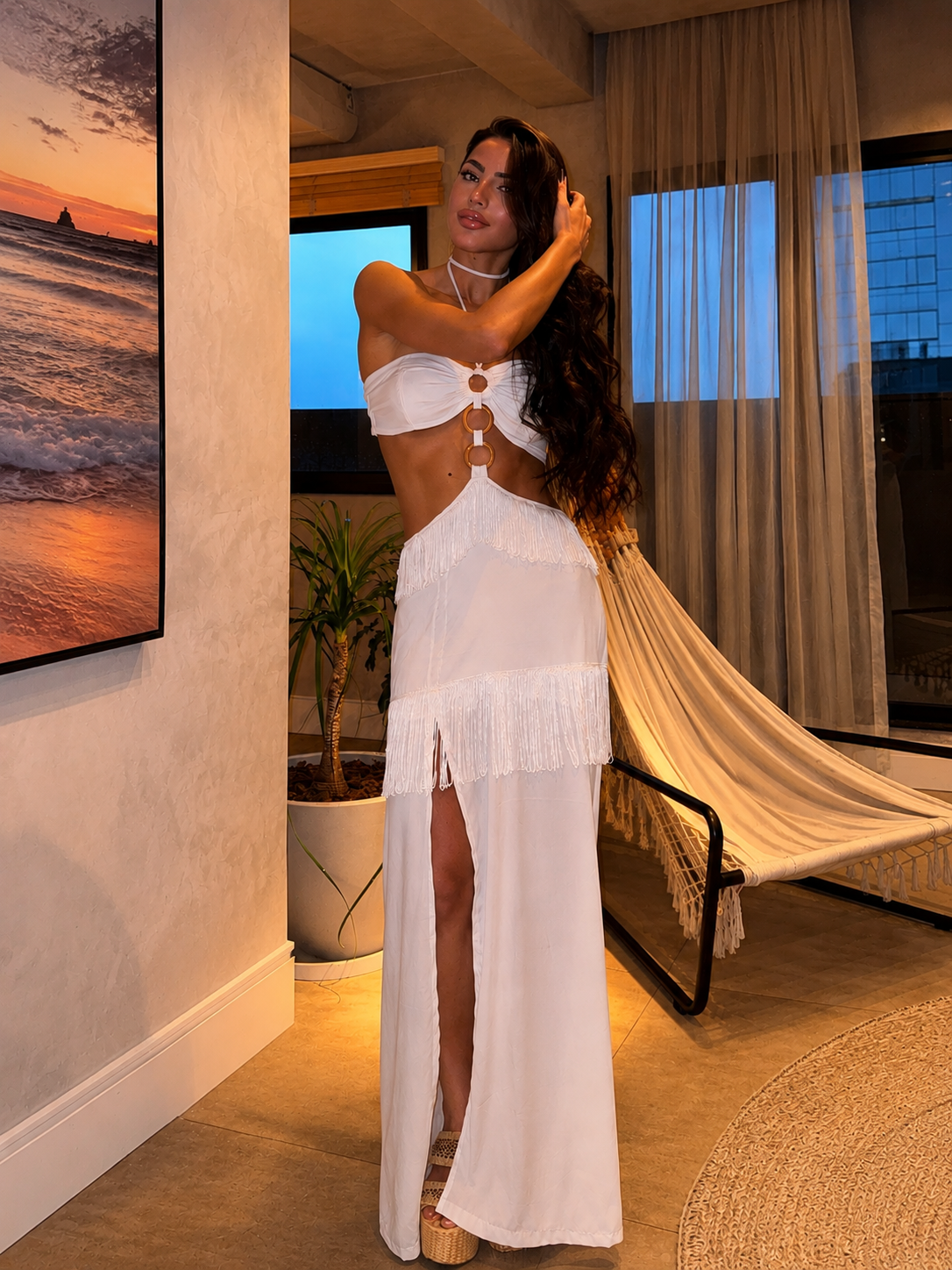 vestido , vestidodrapiado , vestidolongofranjas , vestidolongoreveillon ,vestidoboholongobranco