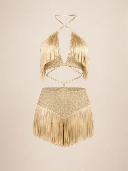 Conjunto Biquini Feminino Franja Caramelo - Resort l  CAROL ESPAÇO FASHION