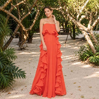 Vestido Longo Plissado Ágata - Moda Festa l CAROL ESPAÇO FASHION