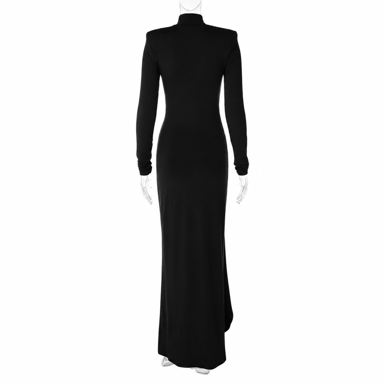 Vestido Longo  Drapeado com Fenda Preto - Moda Festa l CAROL ESPAÇO FASHION