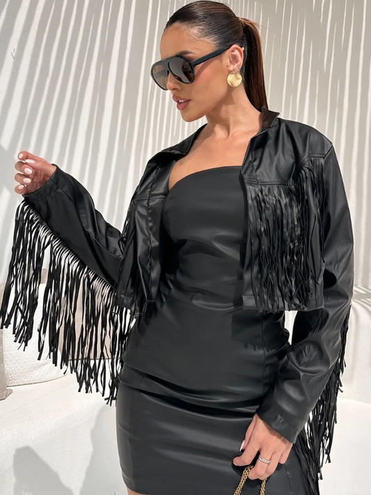 Conjunto Vestido e Jaqueta Couro Soluna - Sale