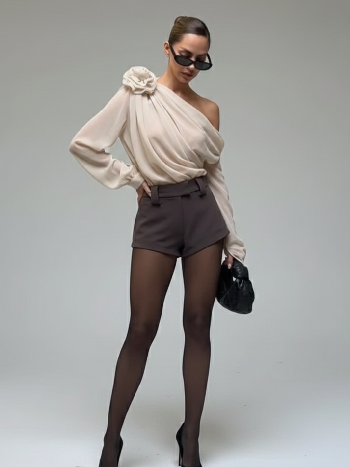Blusa Seraphine Floral Ombro Só  - Outono Inverno l CAROL ESPAÇO FASHION