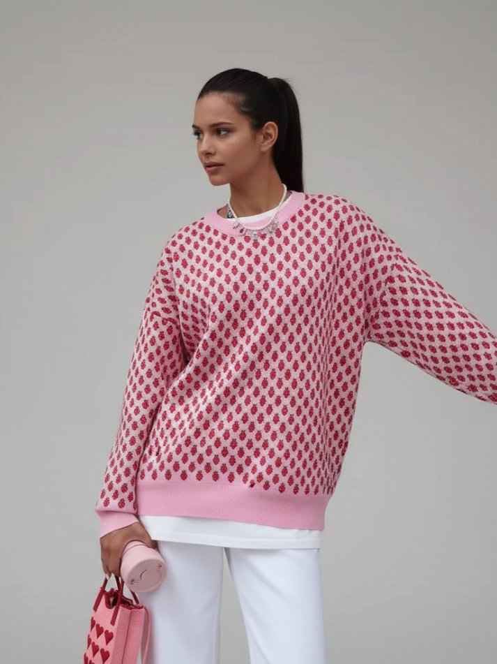 Suéter Oversized Estampa Morangos - Outono Inverno l CAROL ESPAÇO FASHION