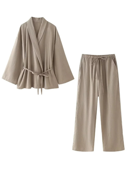 Conjunto Linho Kimono Natural - Confort l CAROL ESPAÇO FASHION