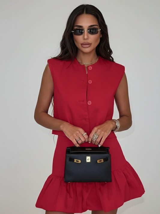 Conjunto Colete & Saia Babado Alfaiataria Leve - Alfaiataria l CAROL ESPAÇO FASHION